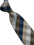 Gold, silver and navy dark blue plaid checked tie